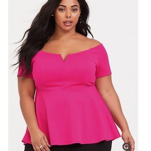 HOT PINK SCUBA KNIT PEPLUM TOP